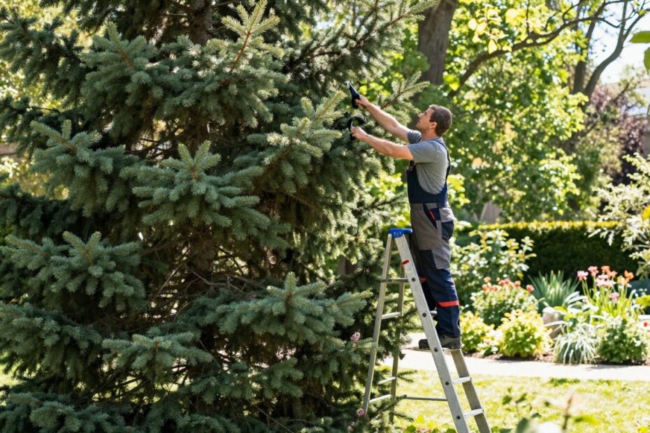 Jak przyciąć dużego świerka